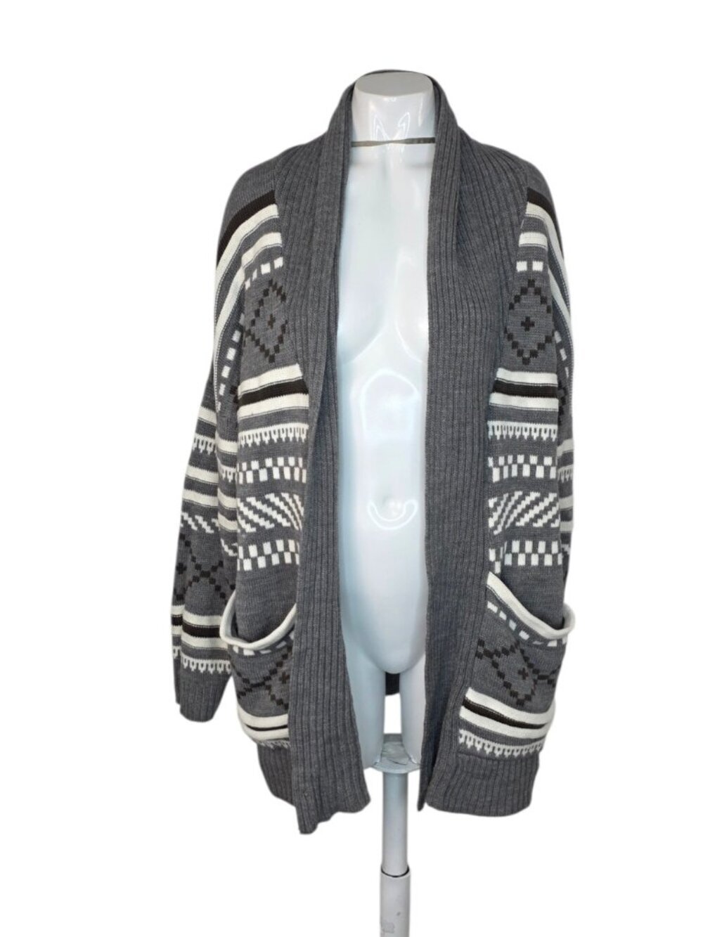 Pure Alfred Sung Aztec Tribal Open Front Cardigan, Pockets, Wool Blend, Size XXL